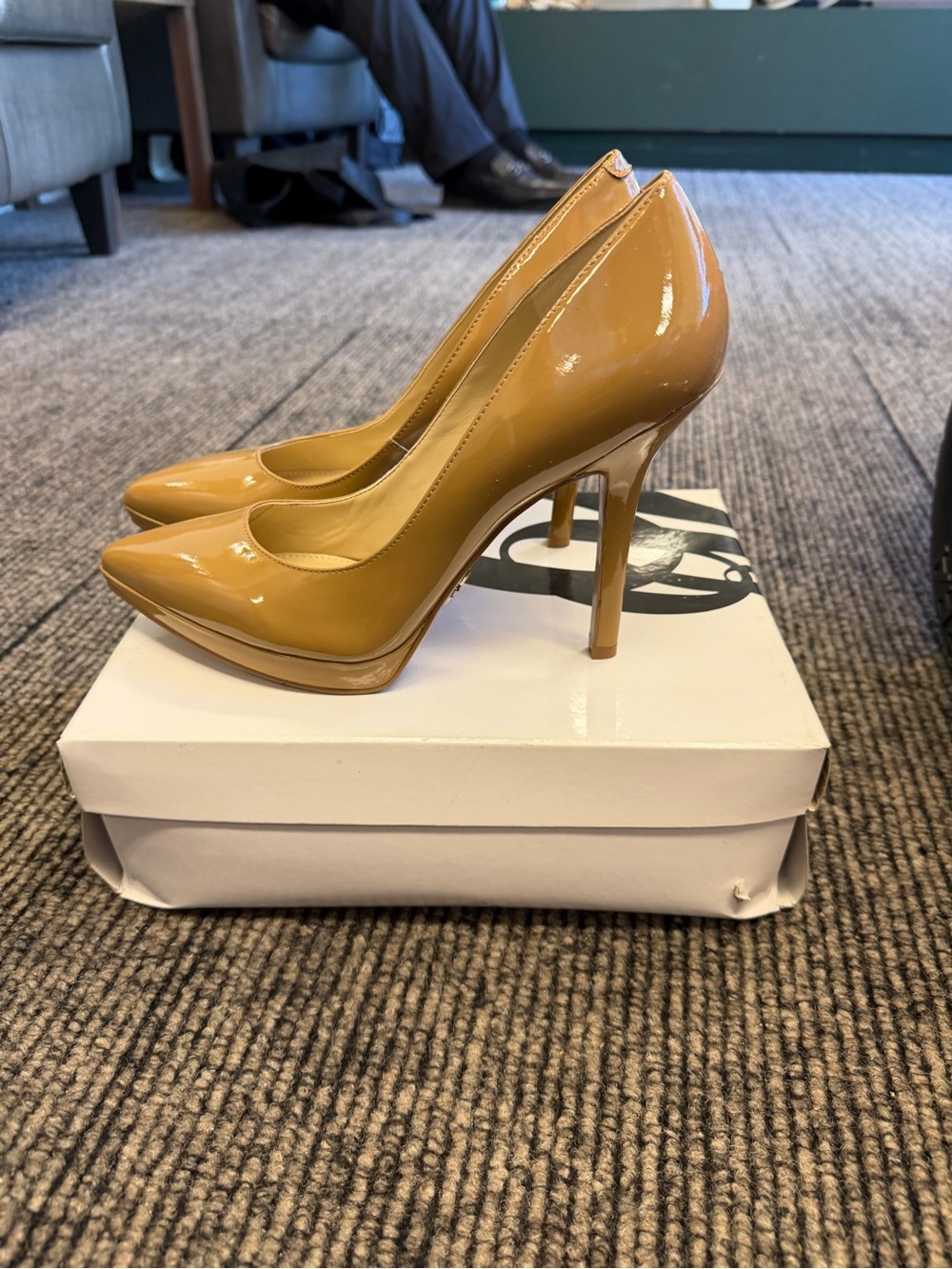 Classic Pointed-Toe Patent Pumps in Camel
